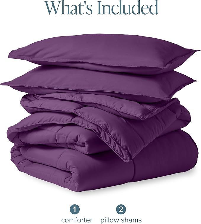 Bare Home Comforter Set - Full Size - Ultra-Soft - Goose Down Alternative - Premium 1800 Series - All Season Warmth (Full, Plum)