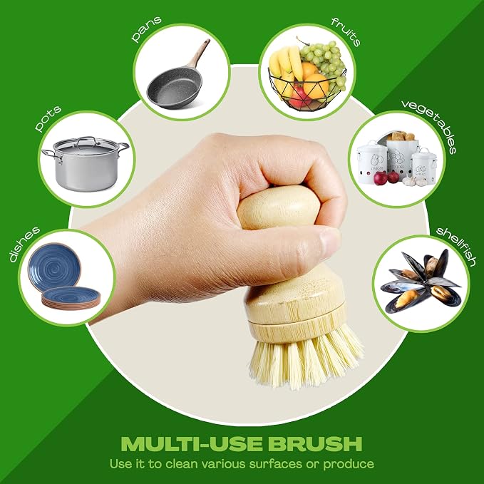 JuneLily Short Sisal Dish Brush Plant-Based for Kitchen Bathroom Cleaning Produce Washing Dishes (Short Dish Brush)