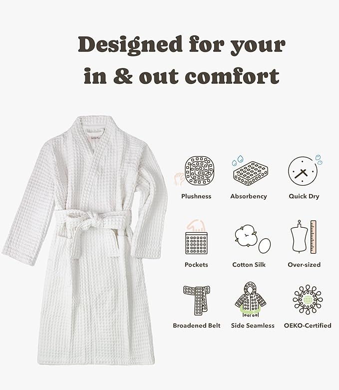 Luxury Organic Japanese Cotton Hotel & Spa Waffle Bathrobe for Men and Women (Hooded/Kimono)