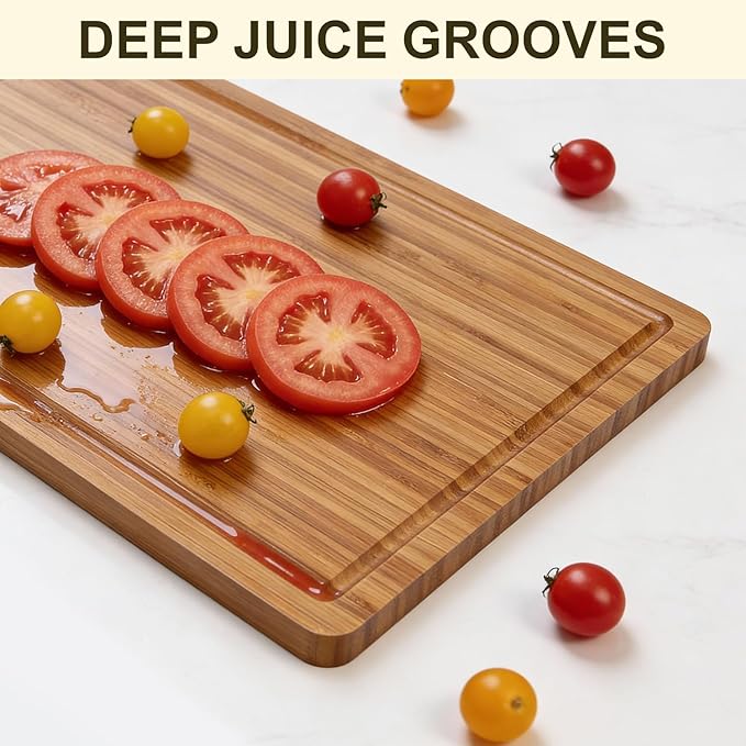 Non Toxic Bamboo Cutting Board Set of 3 Solid Wood Plastic Free Cutting Boards for Kitchen Small Dark Wooden Chopping Board Hardwood Cutting Boards for Meat Bread Fruit Serving Charcuterie Board