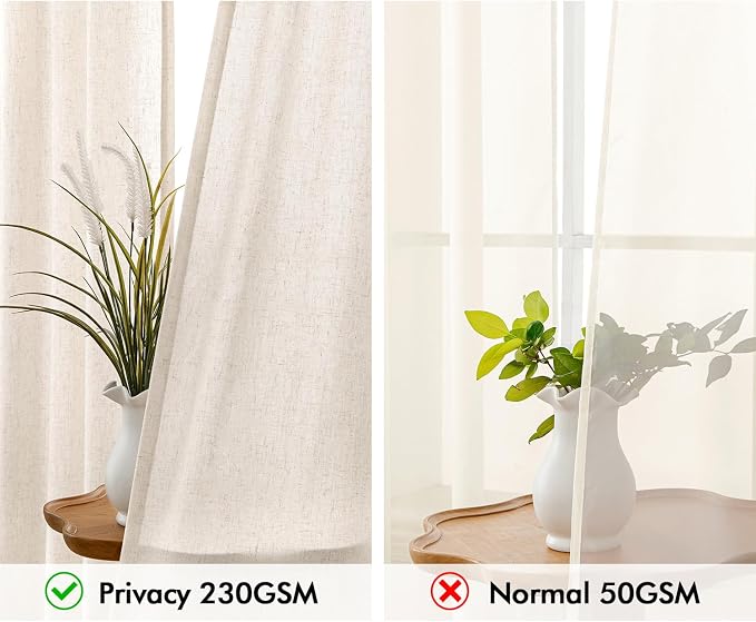 MIULEE Non-See-Through Privacy Linen Curtains 2 Panels, Light Filtering Window Curtains Farn House Textured Back Tab Semi Sheer Drapes for Bedroom Living Room, 52 x 96 Inches Long, Cream