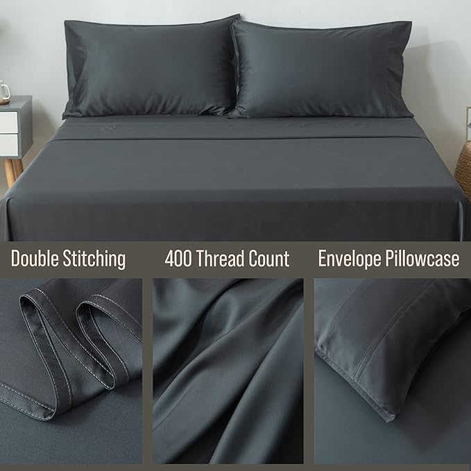 Bella Coterie | Luxury Bamboo Viscose Queen Size Pillowcase Set | 100% Organically Grown | Ultra Soft | Cooling | 2 Pcs [Charcoal Grey]