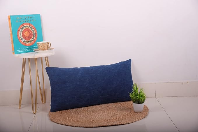 Trade Star 100% Cotton Spring Pillow Cover Decorative Cushion Cover Throw Pillow Cover for Living Room Decor Indian Farmhouse Accent Pillow Cases for Sofa Room (Indigo Solid 12X24 INCHES)