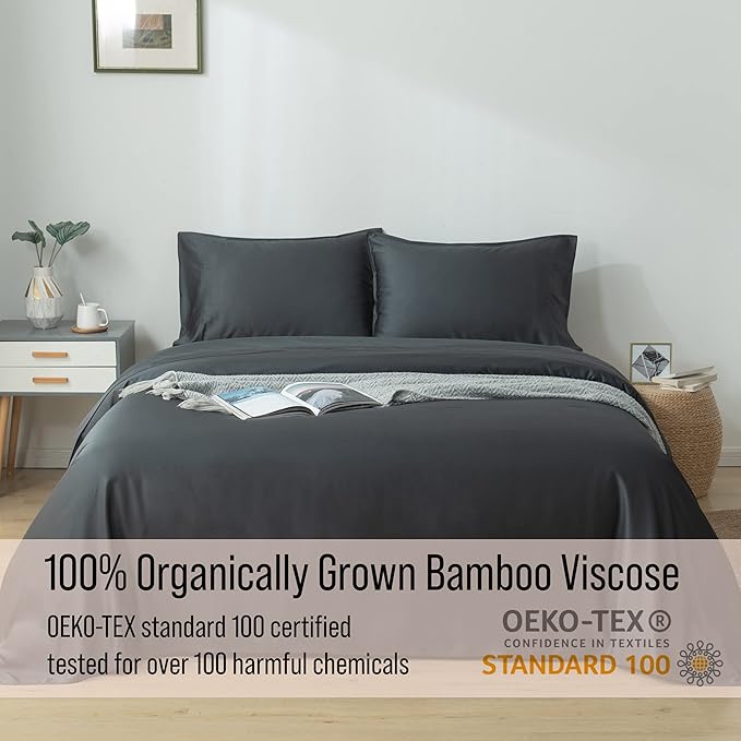 Bella Coterie | Luxury Bamboo Viscose Queen Size Pillowcase Set | 100% Organically Grown | Ultra Soft | Cooling | 2 Pcs [Charcoal Grey]