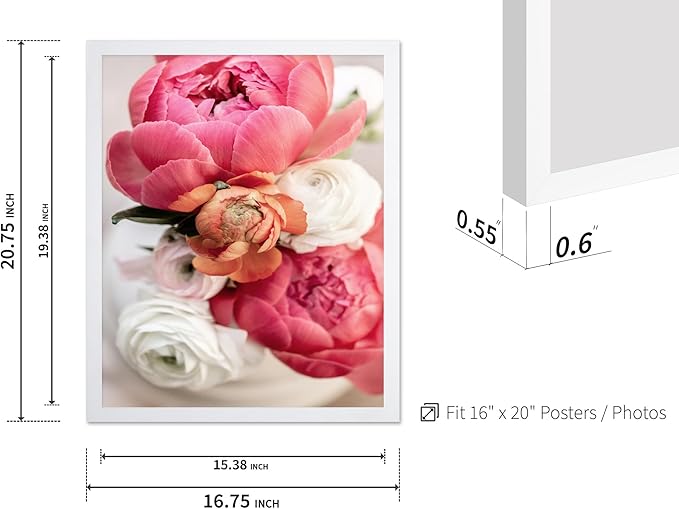 Monem Art Pink Peony Floral Macro Photography Print - Romantic Flower Art Poster - Wall Decor for Living Room, Bedroom or Office - 16x20 White Framed Wall Art by Mareike Bohmer