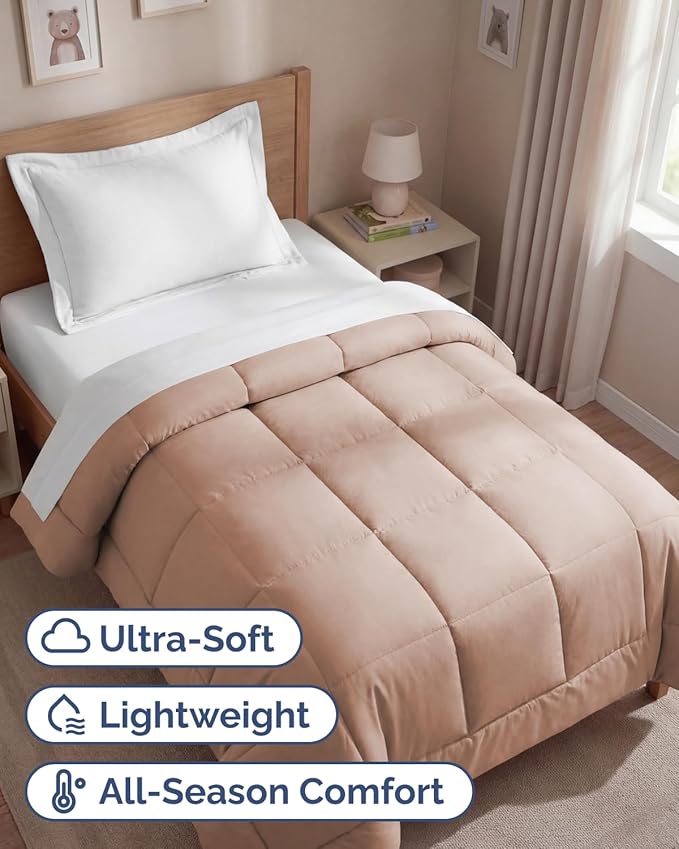 Twin Size, Mauve Alternative Down Comforter - Warm, Lightweight & Breathable Hotel Quality Bedding Set for Men, Women, Kids and Teens - All Season Oversized Cooling Microfiber Duvet Insert Comforter