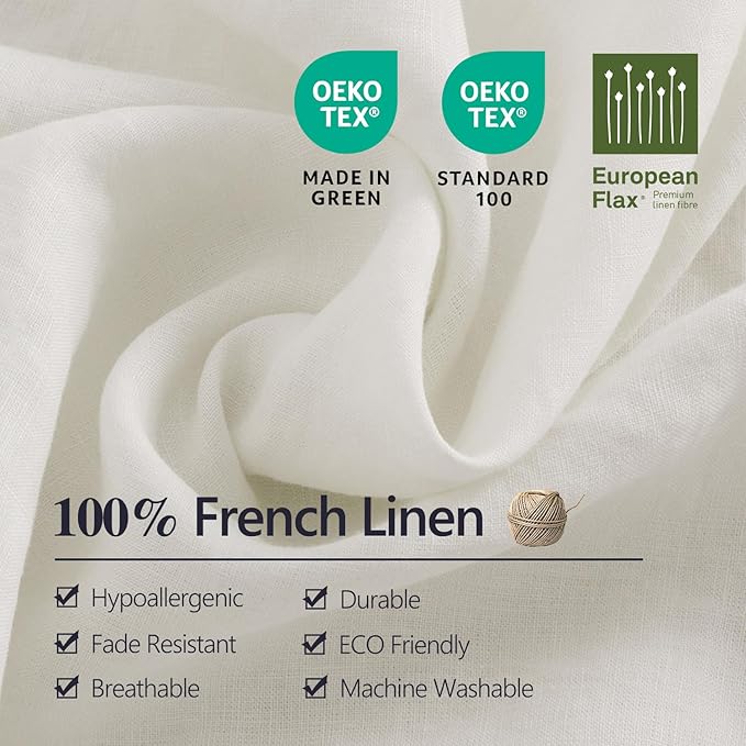 S VICTORY SYMBOL 100% Organic French Linen Duvet Cover Set,Stone Washed Flax Bedding Set,Comforter Cover with Button Closure(Creamy-White,Queen) Soft Breathable