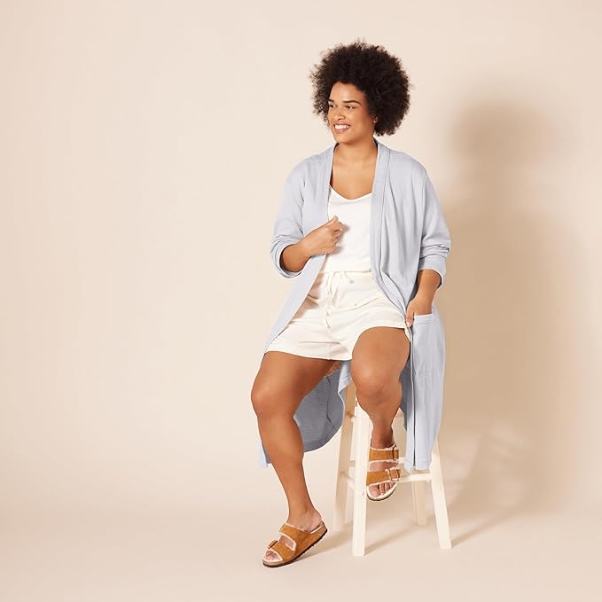 Amazon Essentials Women's Lightweight Cotton Waffle Mid-Length Bathrobe (Available in Plus Size)