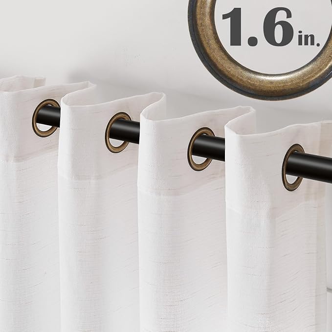 jinchan White Linen Curtains 108 Inches Long for Living Room Extra Long Grommet Curtains Neutral Farmhouse Light Filtering Semi Sheer Linen Drapes Ceiling to Floor for Large Window 9 FT 2 Panels