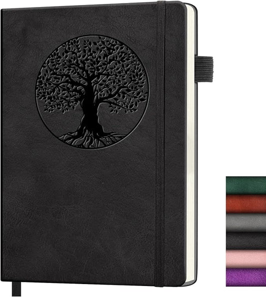 Lined Journal Notebook, A5 Leather Vintage Journals for Writing, 288 Pages College Ruled Notepad for Women Men, Vegan Leather Daily Notebook for Work, School, Travel, Note Taking(Tree of Life, Black)