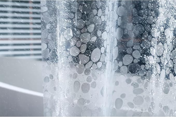 60W x 72H Stall Shower Curtain Liner with Rustproof Grommets and Magnets - Premium Cobble Pattern Clear, 8G Non-Toxic Waterproof Easy Care