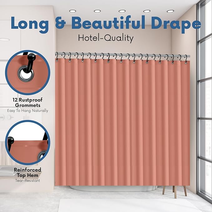 No Smell Shower Curtain Liner 72x72 Peach - PEVA Plastic Shower Curtain for Bathroom, PVC-Free Waterproof Peach Shower Liner with Metal Grommets and Magnet-Weighted Bottom Hem - Washable Liner