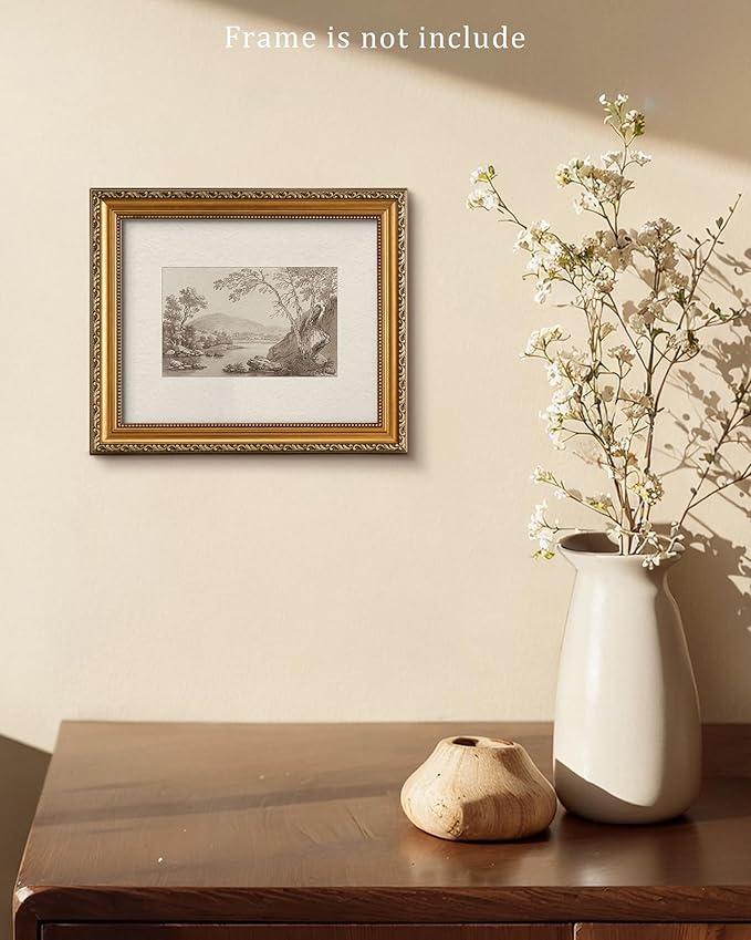 Vodefoad Vintage Neutral Landscape Wall Art Farmhouse Sketch Tree Minimalist Drawing Canvas Wall Decor Retro Antique Nature Art Pictures for Gallery Home Bedroom Farmhouse Bedroom - 8x10Inch Unframe