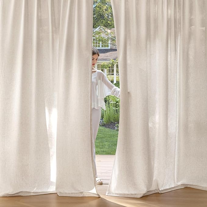 MIULEE Non-See-Through Privacy Linen Curtains 2 Panels, Light Filtering Window Curtains Farn House Textured Back Tab Semi Sheer Drapes for Bedroom Living Room, 52 x 96 Inches Long, Cream