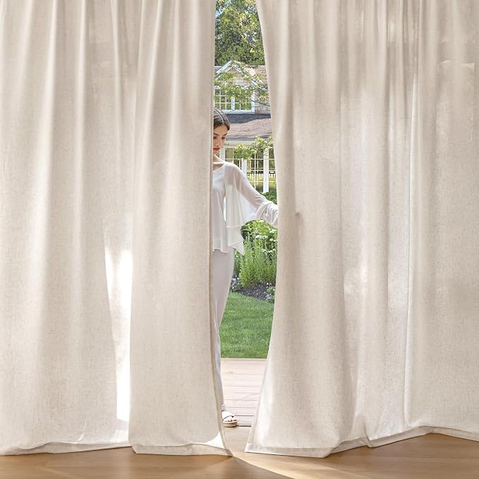 MIULEE Non-See-Through Privacy Linen Curtains 2 Panels, Light Filtering Window Curtains Farn House Textured Back Tab Semi Sheer Drapes for Bedroom Living Room, 52 x 108 Inches Long, Cream