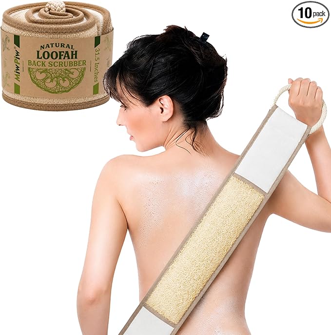 Natural Loofah Exfoliating Body Scrubber, Loofah Bath Sponge, Luffa for Women and Men, 100% Biodegradable Compostable, Dye Free, Zero Waste Eco Friendly Sustainable (Back Scrubber Pack 1)