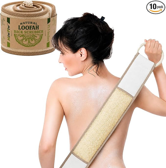 Natural Loofah Exfoliating Body Scrubber, Loofah Bath Sponge, Luffa for Women and Men, 100% Biodegradable Compostable, Dye Free, Zero Waste Eco Friendly Sustainable (Back Scrubber Pack 1)