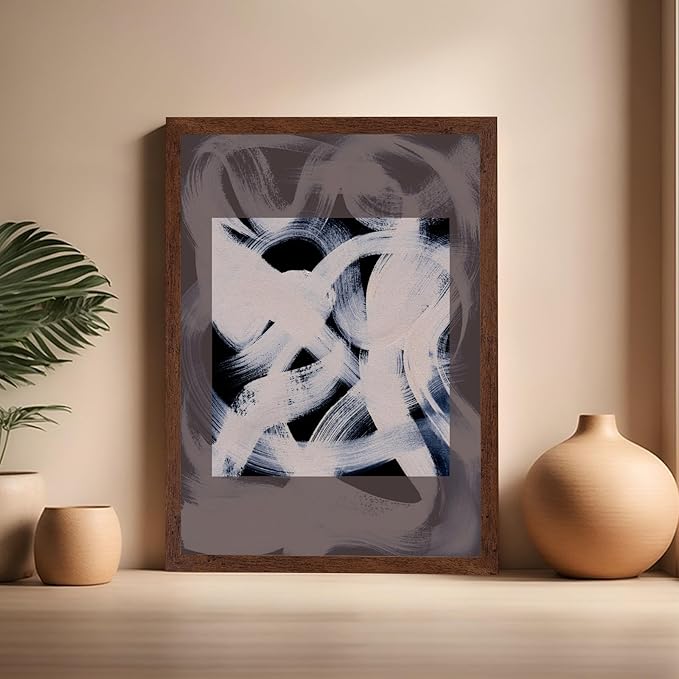 Monem Art Monochrome Abstract Brushstroke Painting Print - Modern Minimalist Graphic Art Poster - Wall Decor for Living Room, Bedroom or Office - 16x20 Brown Framed Wall Art by Mareike Bohmer