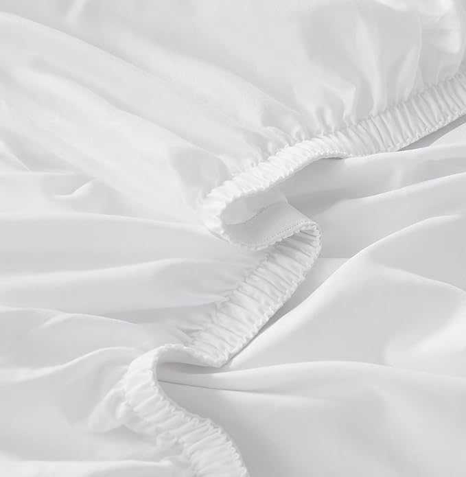 Linen Closet 3 Pc 100% Organic Cotton Twin Sheets Set, White, 300 Thread Count, Naturally Derived EarthColors, Deep Pocket Fitted Sheet (Up To 18"), Smooth & Soft Bed Sheets Set, Juego De Sábanas Twin
