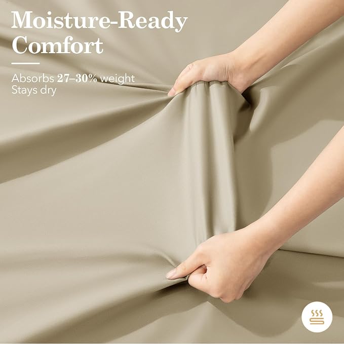 SONORO KATE 100% Organic Cotton Sheets Set - 600 Thread Count, GOTS Certified Cotton Bed Sheets, Soft, Breathable & Silky Sateen Weave Sheets, 16" Deep Pockets - 4 PC (Linen,Queen)
