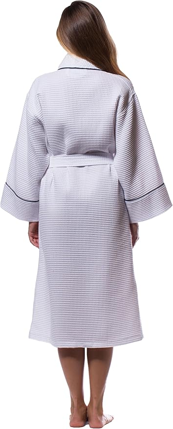 Turquaz Lightweight Waffle Knit Kimono Bathrobe - Soft Cotton Blend Spa Robe, Fast-Drying Full-Length Unisex Robes for Women