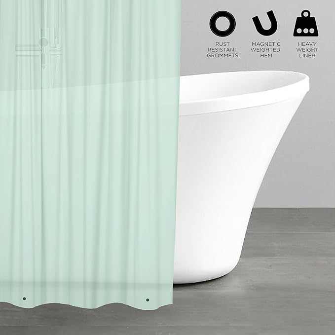 Bath Bliss PVC Heavy Weight Shower Curtain Liner | 4G | 70"x72" | Rust Resistant Copper Grommets | Magnetic Hem | Mint Green