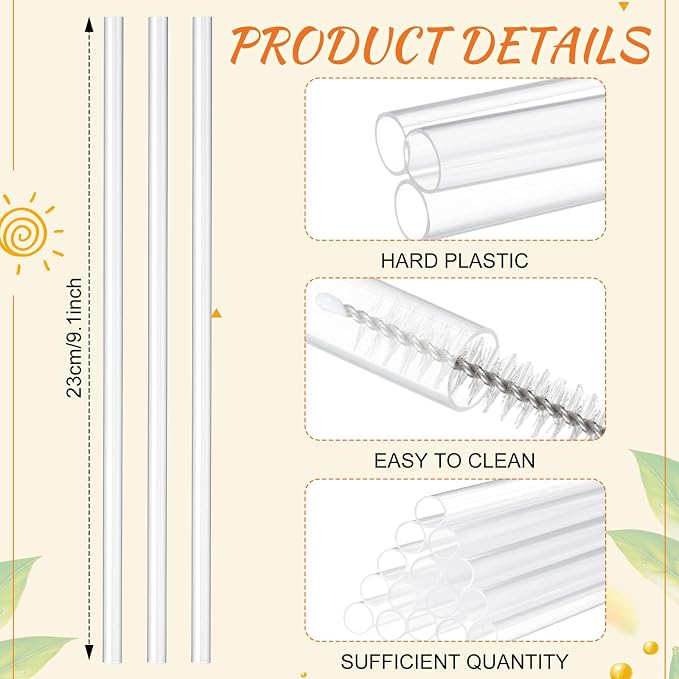Honeydak 60 Pcs Clear Straws Reusable 9" Plastic Hard Straws Clear Drinking Tube for Smoothies Beverage Cocktail Home Restaurant Party Supply