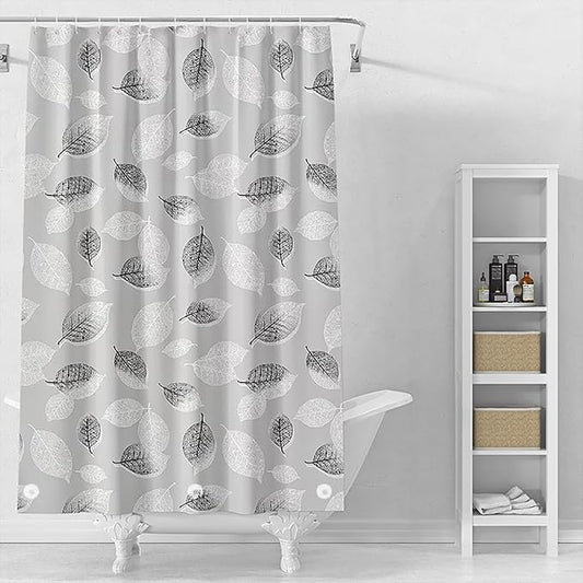 TIKABC Shower Curtain Liner, 4G PEVA Shower Liner, Plastic Waterproof Shower Curtains, with Grommet Holes and 3 Magnetic Weights(Black White Leaves)