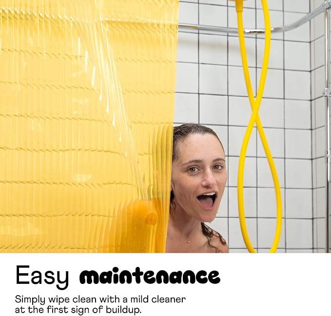 Sproos! - Fluted Shower Liner Yellow 72" x 72" - Prevent Water Splashes - Modern Stylish Design - Eco-Friendly Material - Easy Maintenance Durable Long-Lasting