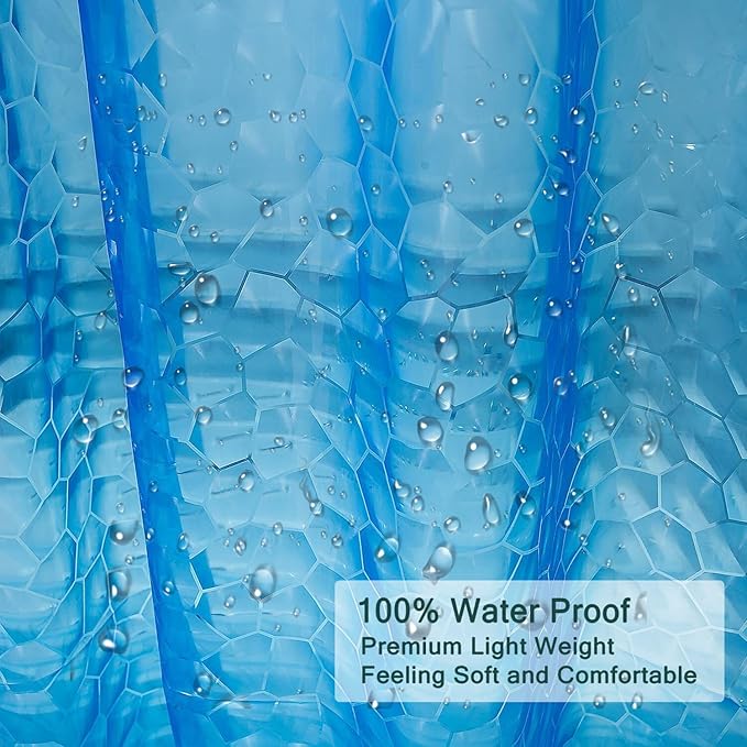 EVA Blue Shower Curtain Liner, 3D Water Cube 5G Shower Liner with 12 Rustproof Metal Grommets and Weighted Magnets, Waterproof Duty for Bathroom 72 x 72