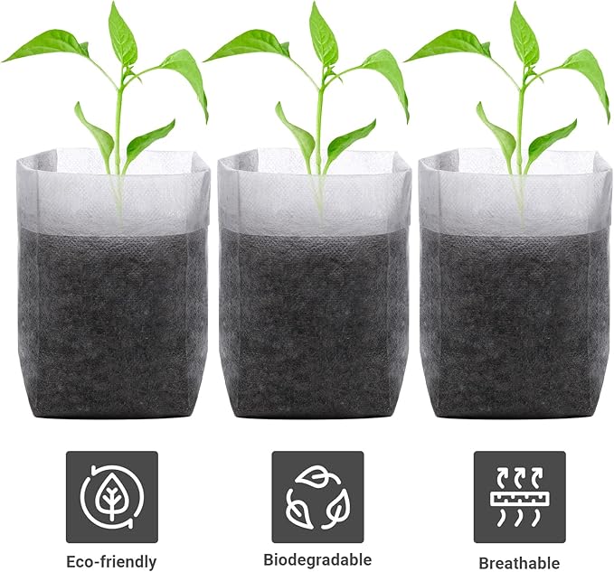 GREANER 200PCS Biodegradable Nursery Bags, 6.3"x7.8" Thickened Non-Woven Fabric Plant Seeding Grow Bags, Planting Seed Starting Pots Pouches for Flower Vegetable, Home or Outdoor Garden Supply