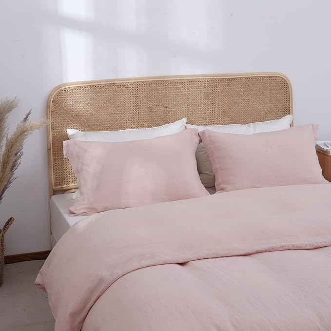 100% French Linen Pillow Shams Basic Style - Pack of 2 - Washed Solid Color Natural Flax Soft Breathable - Blush Pink, 20'' x 36''