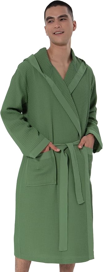 SEYANTE Turkish Cotton Waffle Robe for Men – Organic GOTS Certified Spa Bathrobe, Lightweight Kimono, Soft Cotton Bathrobe