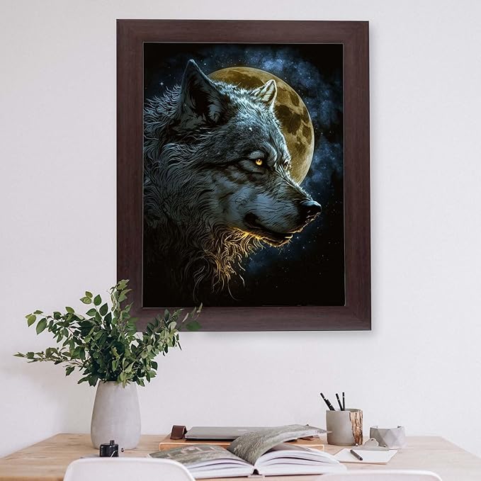 InkFlow Posters Wolf Poster - Majestic Wolf Under Full Moon - Nighttime Wildlife Art for Living Room, Bedroom, Home - Mystical Forest Graphic Print - 11x14 Unframed Canvas Print
