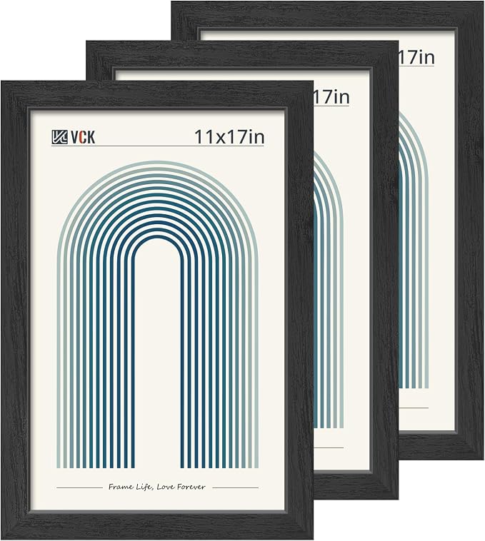 VCK 11x17 Picture Frame Set of 3, Black Wood Frames, Gallery Wall Decor Photo Frames for Wall Mounting Horizontally or Vertically