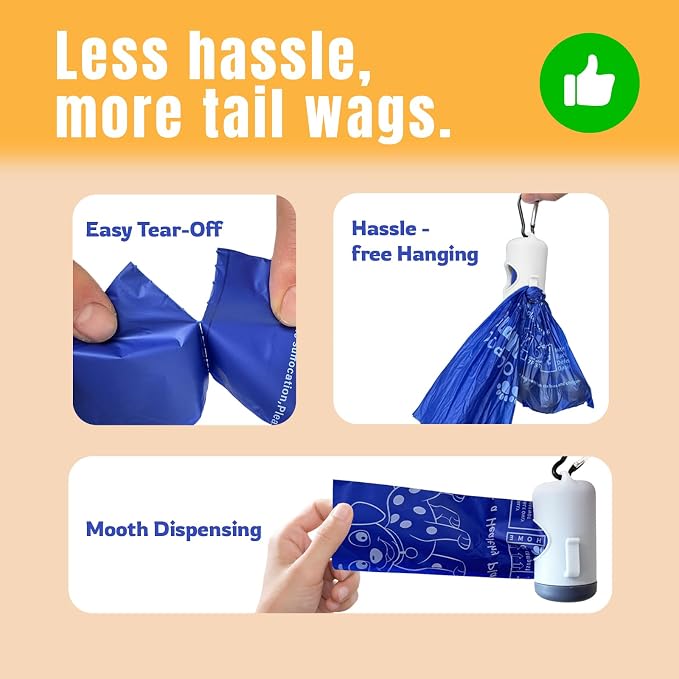 Compostable Dog Poop Bags BPI Certified Biodegradable Pet Waste Bags Leak-Proof Thickened and Opaque Eco Design (7 rolls & a dispenser)