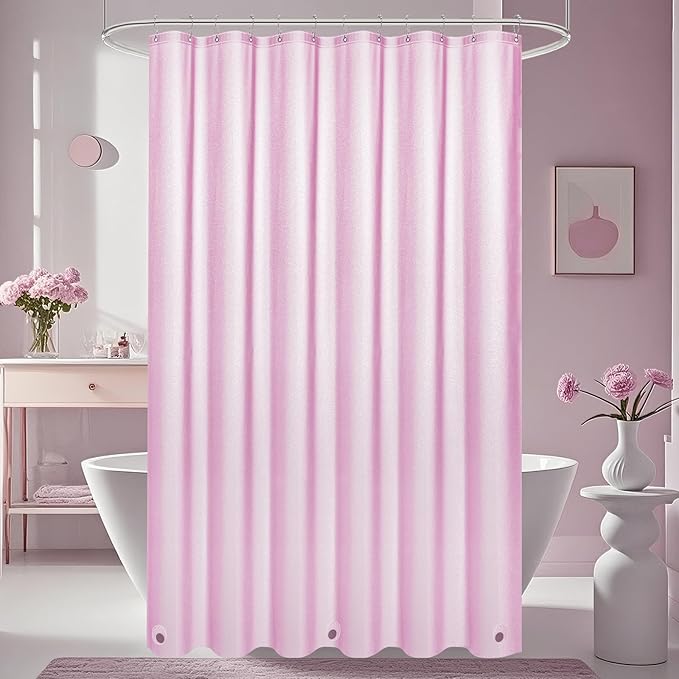 Seenus Dreamy Pink Glitter PEVA Shower Curtain Extra Long 78 Length, Waterproof Plastic Sparkle Shower Curtain Liner with 3 Large Magnets, 72x78 Inch Shimmery Rose Pink Bathroom Shower Curtain