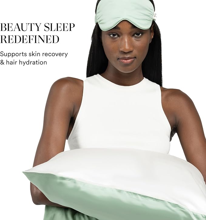 Clementine Sleepwear Essentials Organic King Size Pillowcase Match Point Green | Two-Tone Bamboo and Silver Ion Silk for Acne-Prone Skin, Anti-Aging, and Hydrated Hair and Skin