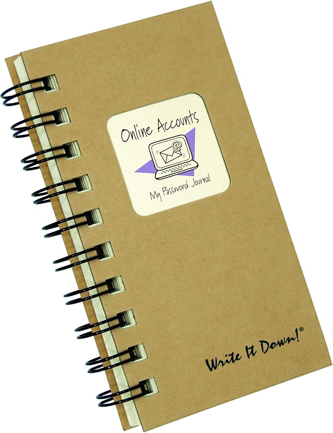 Write it Down series by Journals Unlimited, Online Accounts, My Password Journal, Mini-Size 3”x5.5”, Kraft Hard Cover, Made in USA