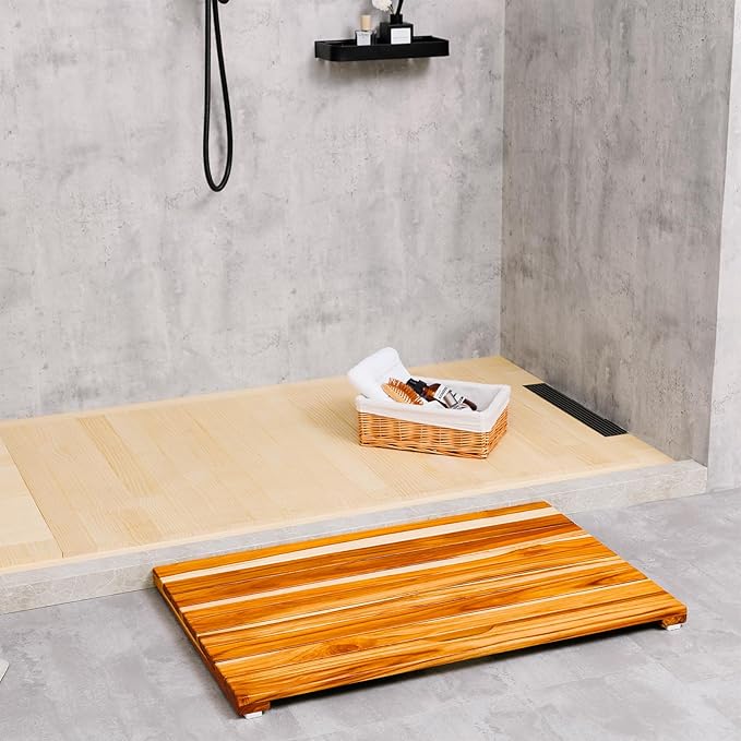 NNN 55" x 30" Teak Shower Mat – Handcrafted, Marine-Grade Reinforced, Supports Up to 400 lbs, Indonesian Teak.