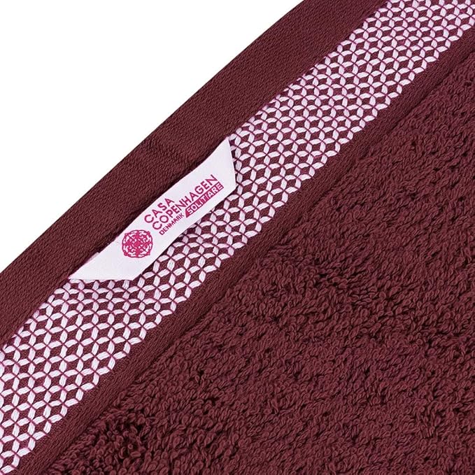 CASA COPENHAGEN Solitaire 6Pcs 100% Egyptian Cotton Large Designer Towels Gift Set- Maroon, 600GSM, 2Bath 2Hand 2Washcloths, Bath Towels for Bathroom (Box Pack, Gift Set for Women & Men)