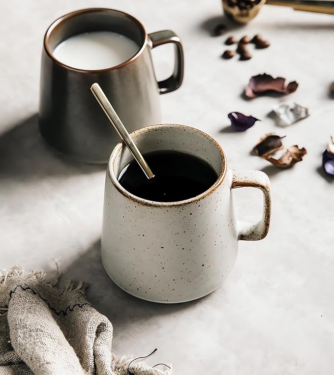 Ceramic Coffee and Tea Cup with Natural Acacia Wood Saucer (8 Oz), Best for Latte, Cappuccino, Tea or Espresso. Unglazed Porcelain Arty Mug (Warm white)