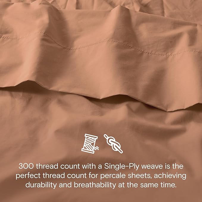 DOZ 100% GOTS Certified Organic Cotton Sheet Set, Crisp Percale Weave, Long Staple, Breathable, Matte Finish, Hotel Style, Durable, 4pc – 2 Pillowcases 1 Fitted 1 Flat (Clay, Cal King)