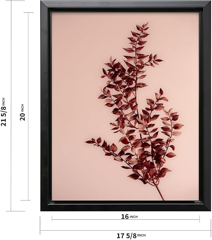Monem Art Dried Red Botanical Branch Print - Minimalist Boho Nature Poster - Wall Decor for Living Room, Bedroom or Office - 16x20 Black Framed CANVAS Wall Art by Mareike Bohmer