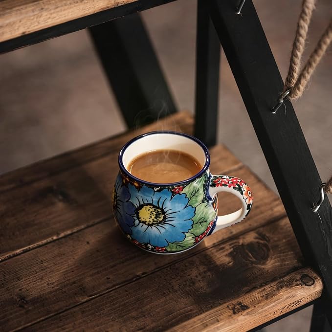 ALMA 12oz Handpainted Ceramic Coffee Mugs | Microwave & Dishwasher Safe, Ideal for Morning Coffee Tea, Home Kitchen Dining Room Display, For Home Makers & Women