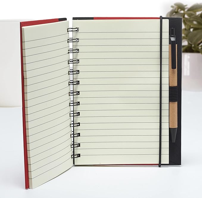 DISCOUNT PROMOS Eco Block Notebooks with Pens Set of 10, Bulk Pack - Perfect for School, Office, Business, Home - Red