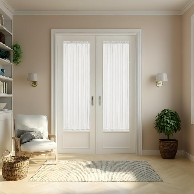 2 Panel Privacy Side Window Curtains for Front Door Kitchen Bathroom Bedroom Drapes Linen Texture Ivory White 25 x 72 Inches Long Curtains Elegant Light Filtering Door Window Curtain Dual Rod Pocket