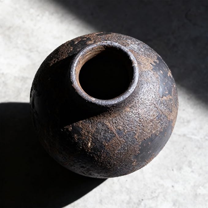 Wabi Sabi Vase 11.8in, Brown Ceramic Vase with Waterproof Coating, Rustic Ceramic Vase Large for Table Centerpiece, Entryway Shelf Decor, Rustic Farmhouse Pottery Vase