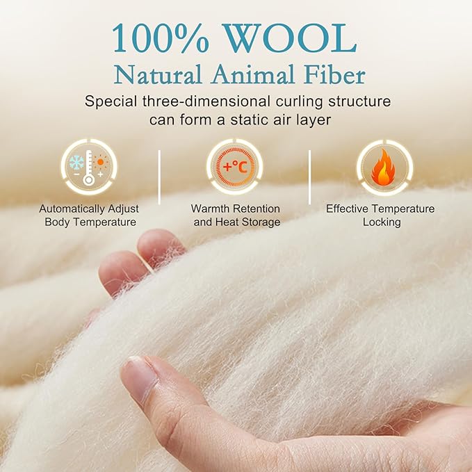YOUR MOON Summer Lightweight Wool Comforter Twin Size- Breathable & Thin Duvet Insert for Hot Sleepers, 100% Australian Wool Filling 100GSM with Pure Cotton Shell (White)
