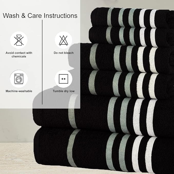 CASA COPENHAGEN Exotic 6Pcs 100% Egyptian Cotton Large Designer Towels Gift Set- Coal-Black, 550GSM, 2Bath 2Hand 2Washcloths, Bath Towels for Bathroom (Box Pack, Gift Set for Women & Men)